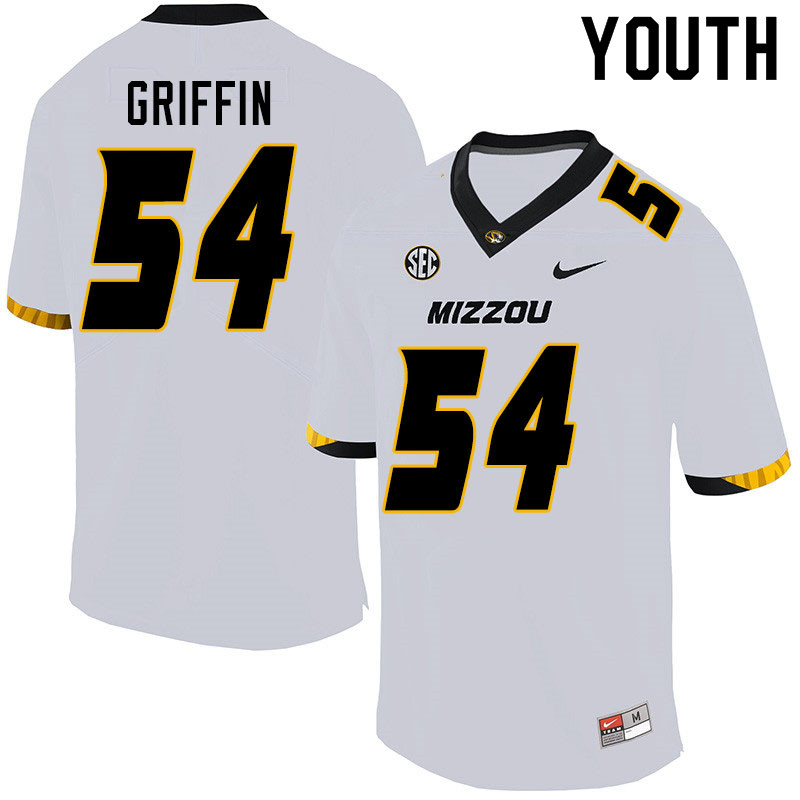 Youth #54 Luke Griffin Missouri Tigers College Football Jerseys Sale-White - Click Image to Close